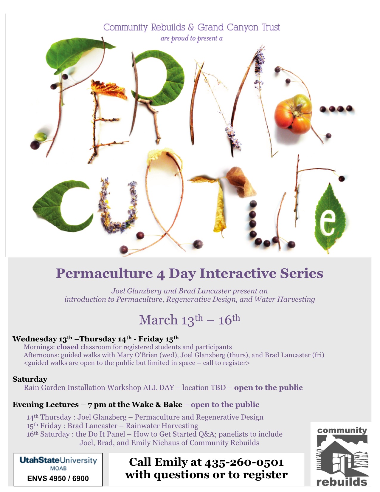 Community Rebuilds spring permaculture series flyer