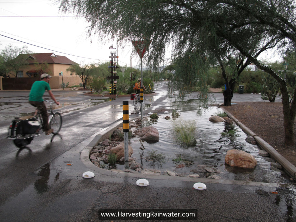 In-street water-harvesting, traffic-calming, food-producing chicane: an example of green infrastructure