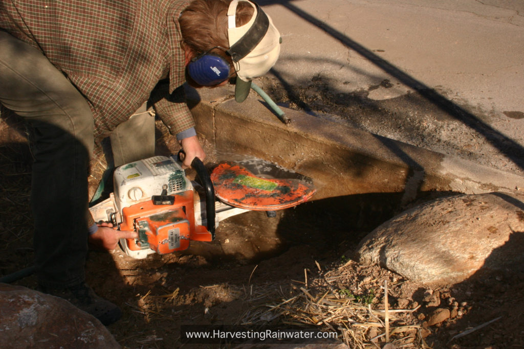 Fig. 2. Making the horizontal cut on the inside of the curb