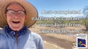 Thumbnail for "Just-completed earthworks capture entire flood from burst water line" video